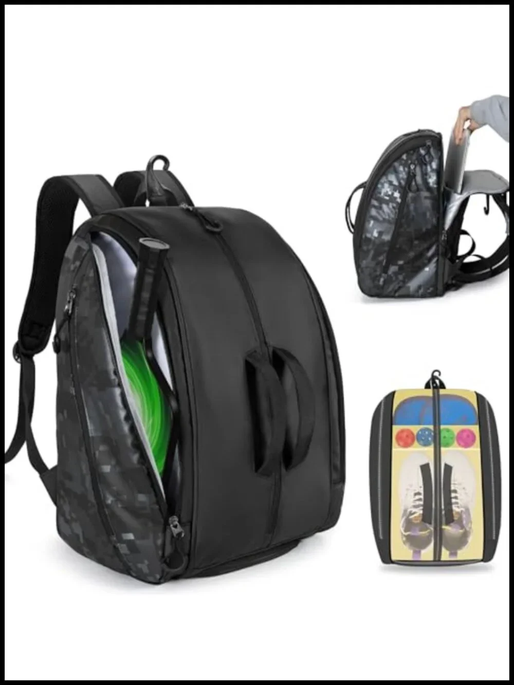 Pickleball Backpack for 4 Paddles, Laptop Pocket, Shoe Compartment, Waterproof